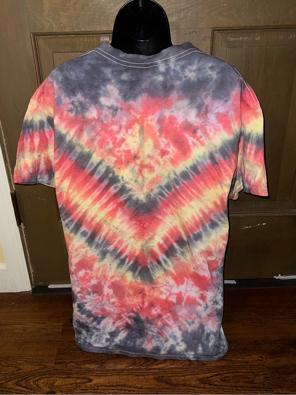 Handmade Tie Dye Flame Orange Red Gray Short Sleeve Cotton Shirt Size L - Picture 7 of 8